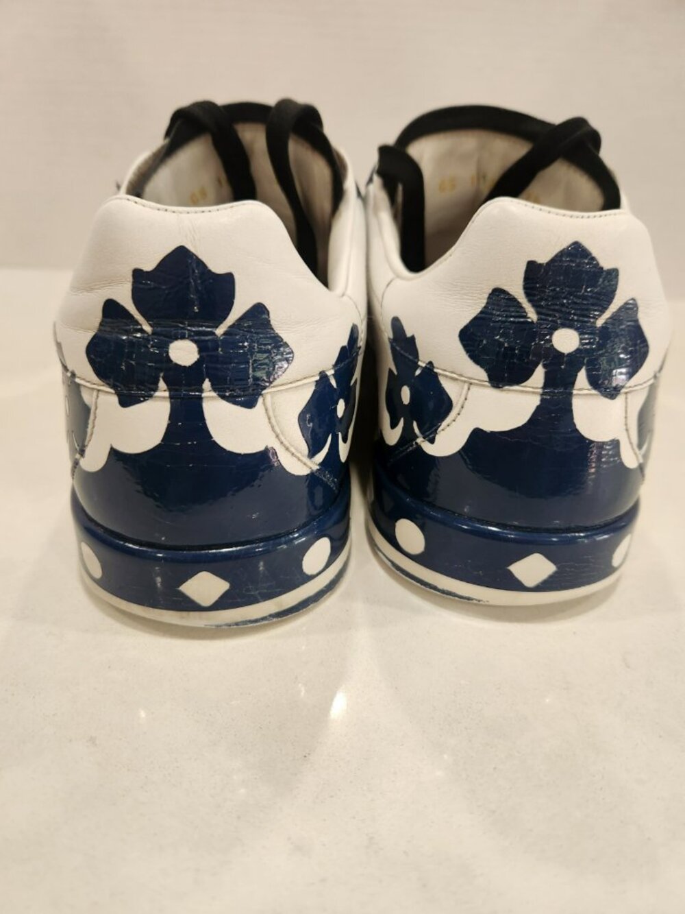 Vintage Dolce & Gabbana Sneakers Mens 7.5 White Blue Leather Crown Milano - Picture 3 of 12